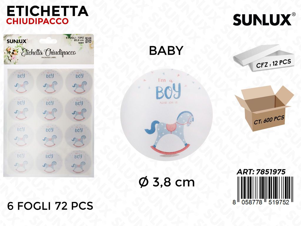 Sunlux Etichetta Chiudipacco Baby Boy 6FF 72PCS