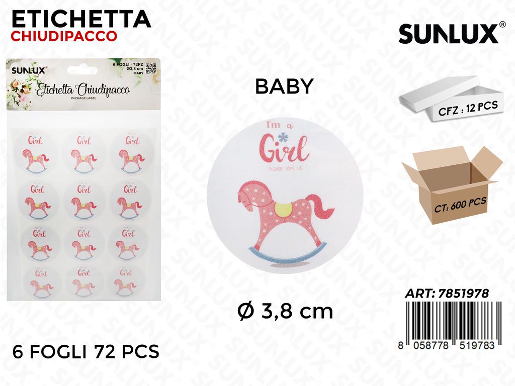 Sunlux Etichetta Chiudipacco Baby Girl 6FF 72PCS