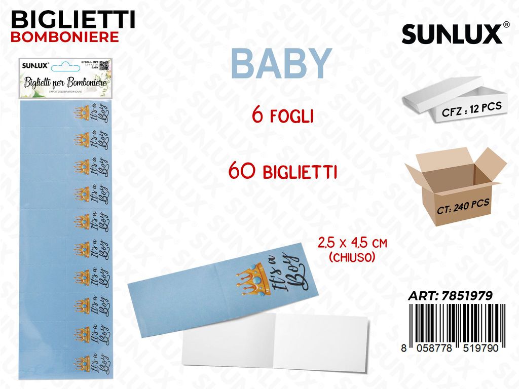 Sunlux Biglietti Bomb. Its Boy 6FF 60PCS