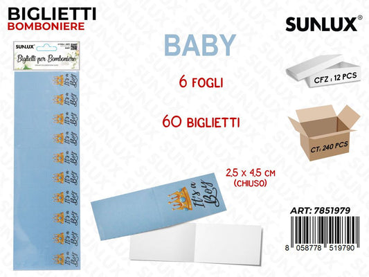 Sunlux Biglietti Bomb. Its Boy 6FF 60PCS