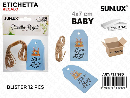 Sunlux Etichetta Regalo Its Boy 12PCS 4*7CM