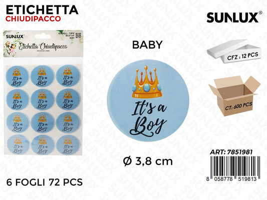 Sunlux Etichetta Chiudipacco Its Boy 6FF 72PCS