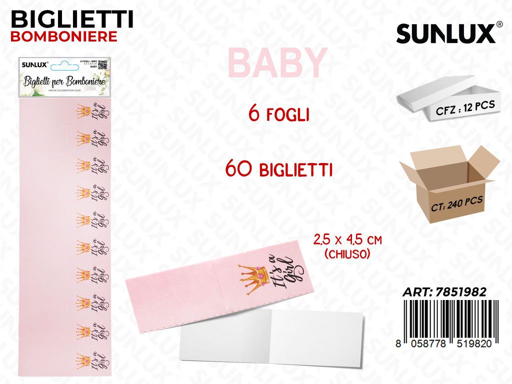 Sunlux Biglietti Bomb. Its Girl 6FF 60PCS