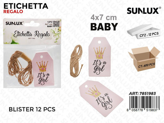 Sunlux Etichetta Regalo Its Girl 12PCS 4*7CM