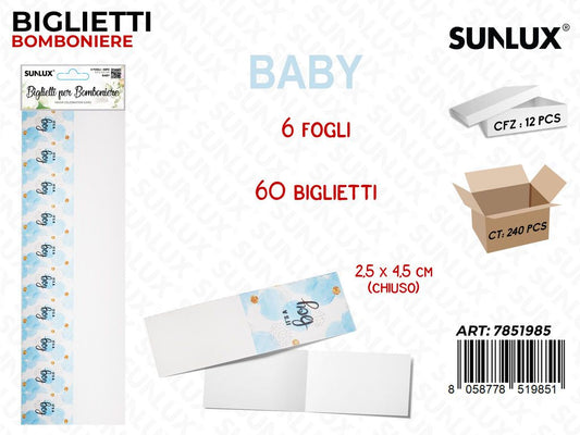 Sunlux Biglietti Bomb. Its Boy 6FF 60PCS