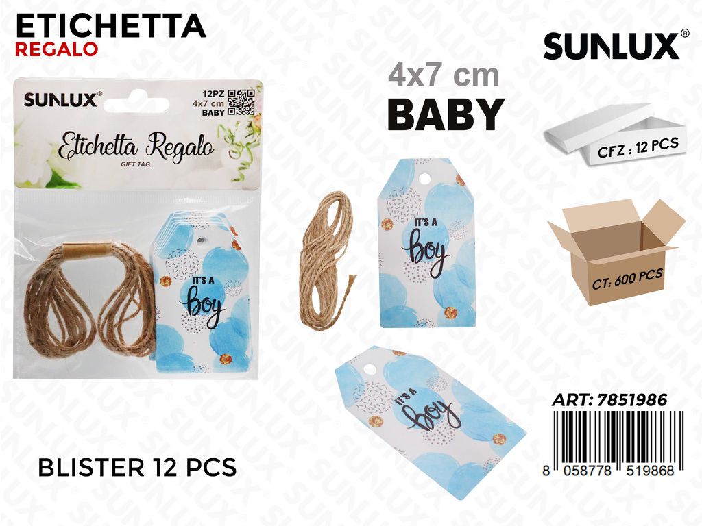 Sunlux Etichetta Regalo Its Boy 12PCS 4*7CM