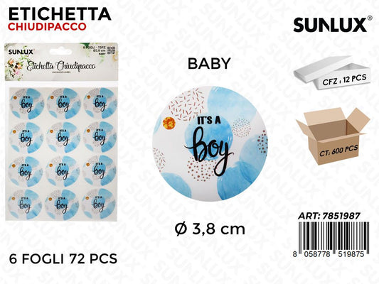 Sunlux Etichetta Chiudipacco Its Boy 6FF 72PCS