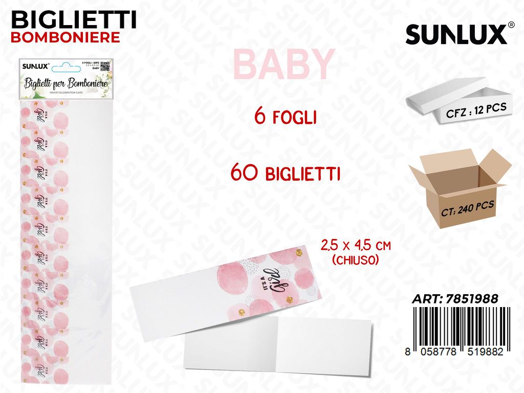 Sunlux Biglietti Bomb. Its Girl 6FF 60PCS