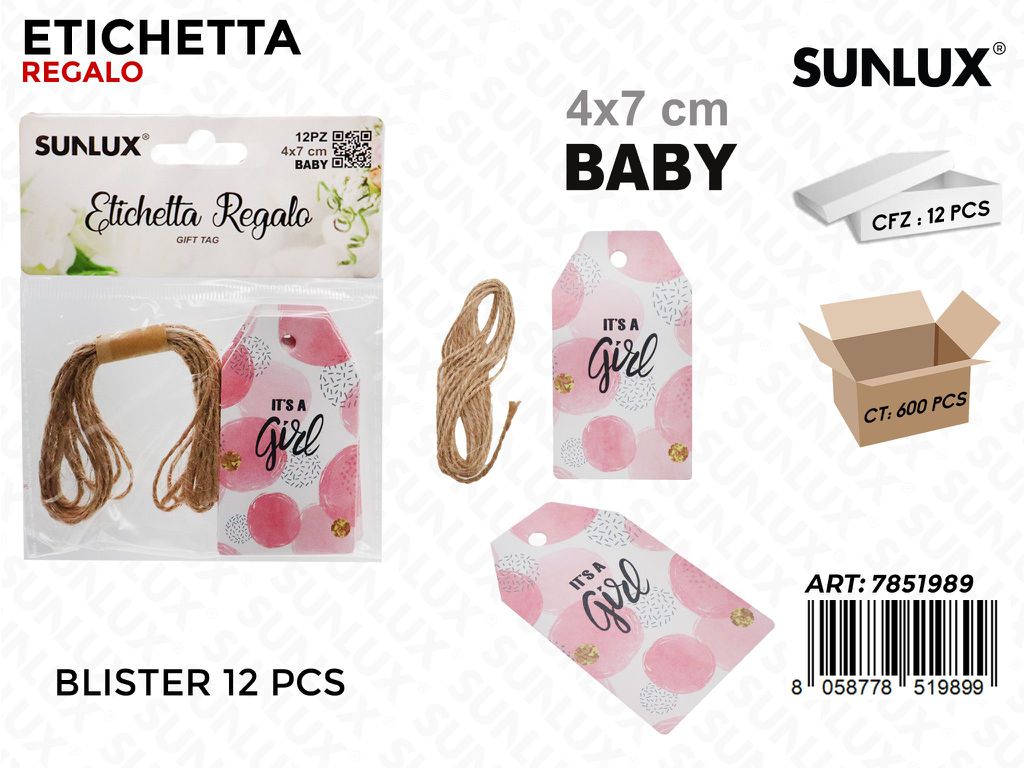Sunlux Etichetta Regalo Its Girl 12PCS 4*7CM