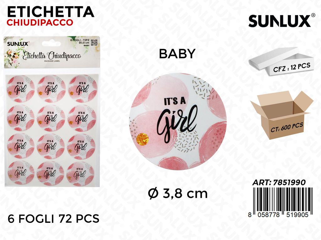 Sunlux Etichetta Chiudipacco Its Girl 6FF 72PCS