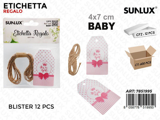 Sunlux Etichetta Regalo Its Girl 12PCS 4*7CM