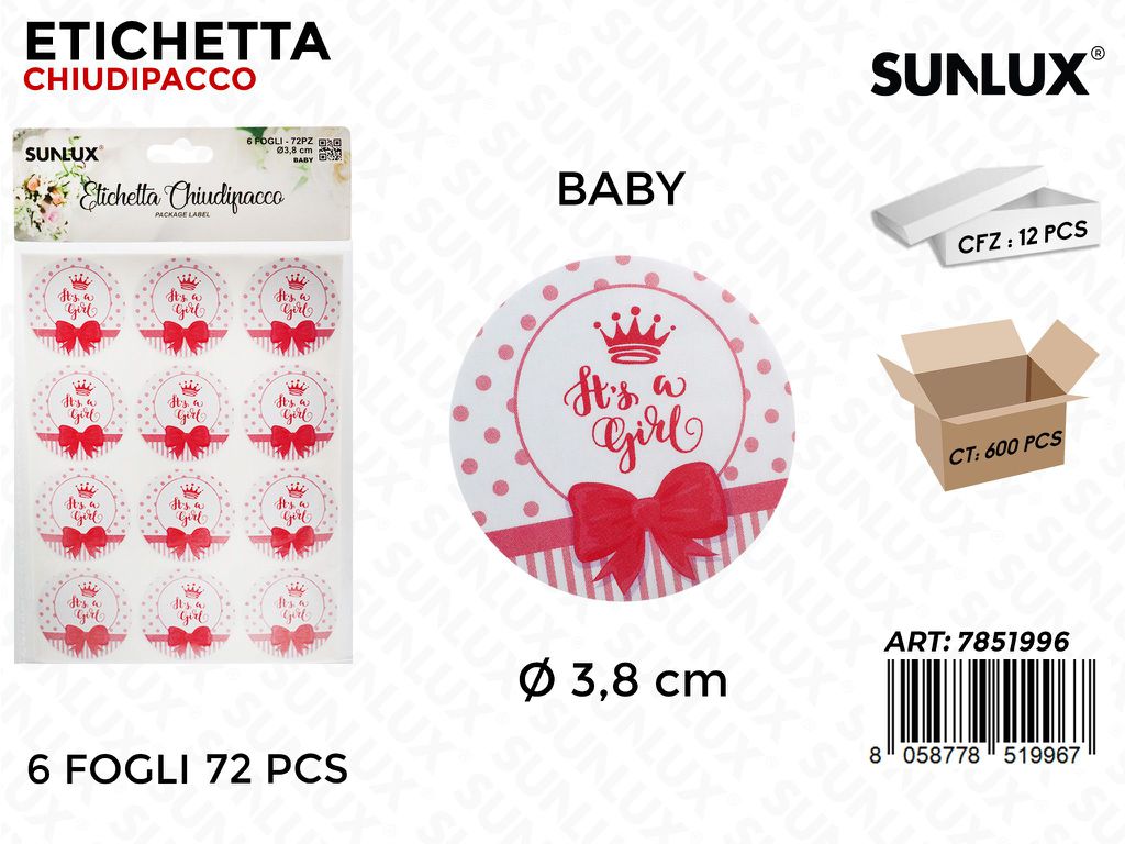 Sunlux Etichetta Chiudipacco Its Girl 6FF 72PCS