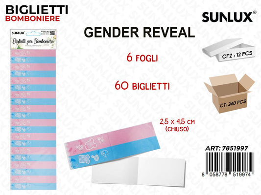 Sunlux Biglietti Bomb. Gender Reveal 6FF 60PCS