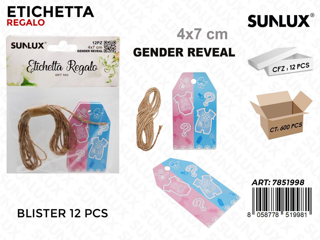Sunlux Etichetta Regalo Gender Reveal 12PCS 4*7CM