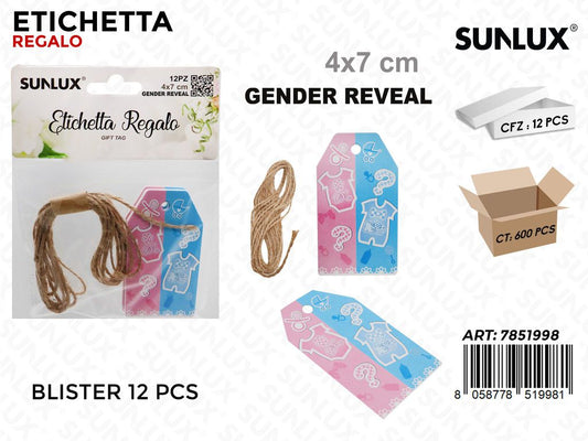 Sunlux Etichetta Regalo Gender Reveal 12PCS 4*7CM