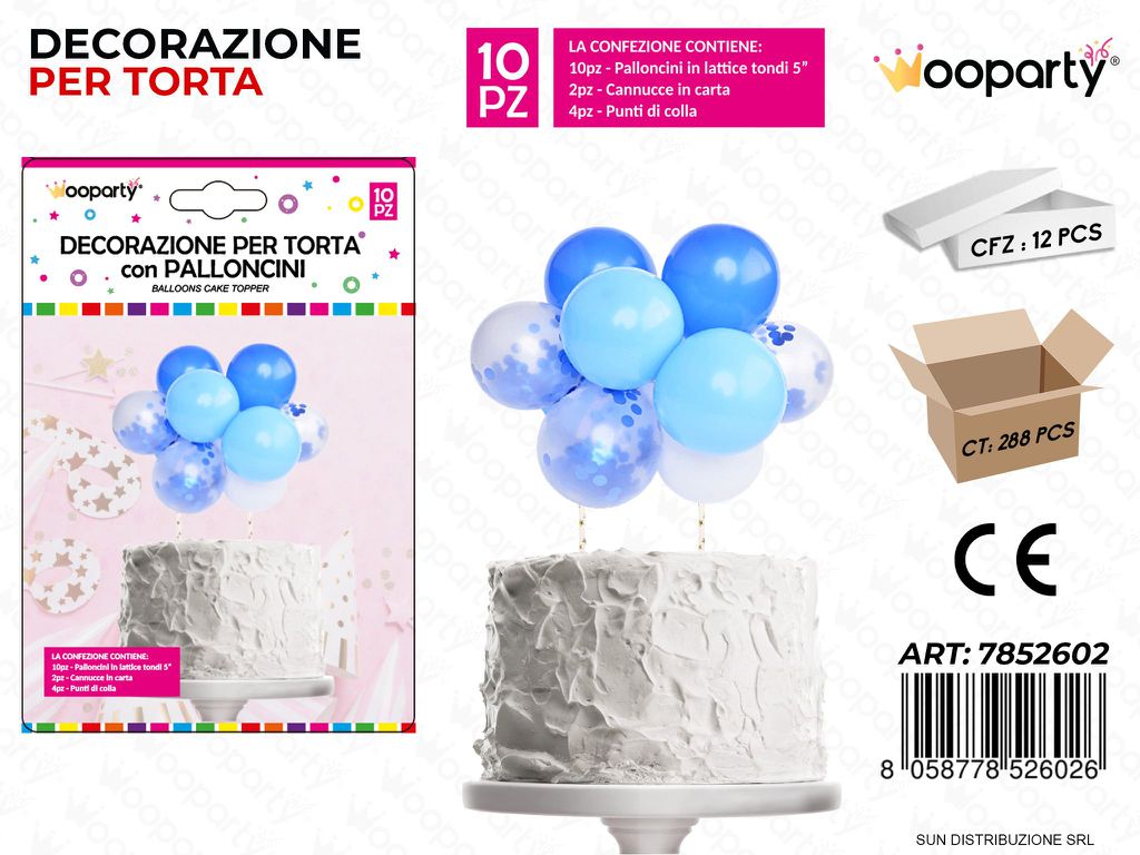 DEC. PER TORTA C/ PALLONCINI 10PCS CEL. ASS. /PZ DA 12**