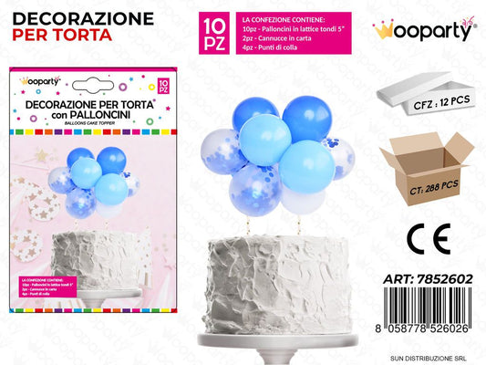DEC. PER TORTA C/ PALLONCINI 10PCS CEL. ASS. /PZ DA 12**