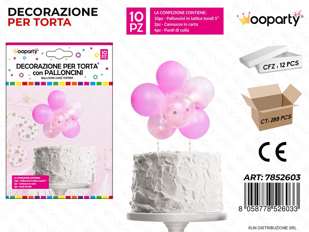 DEC. PER TORTA C/ PALLONCINI 10PCS ROSA  ASS. /PZ DA 12**
