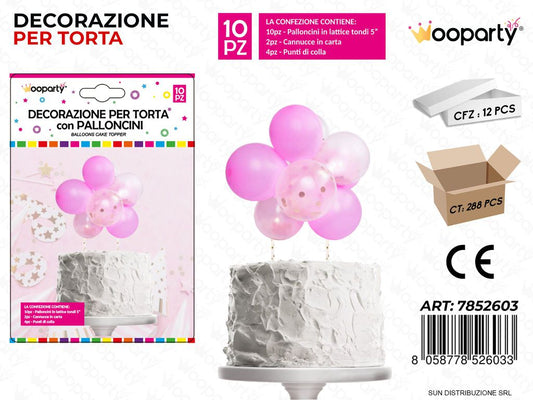 DEC. PER TORTA C/ PALLONCINI 10PCS ROSA  ASS. /PZ DA 12**