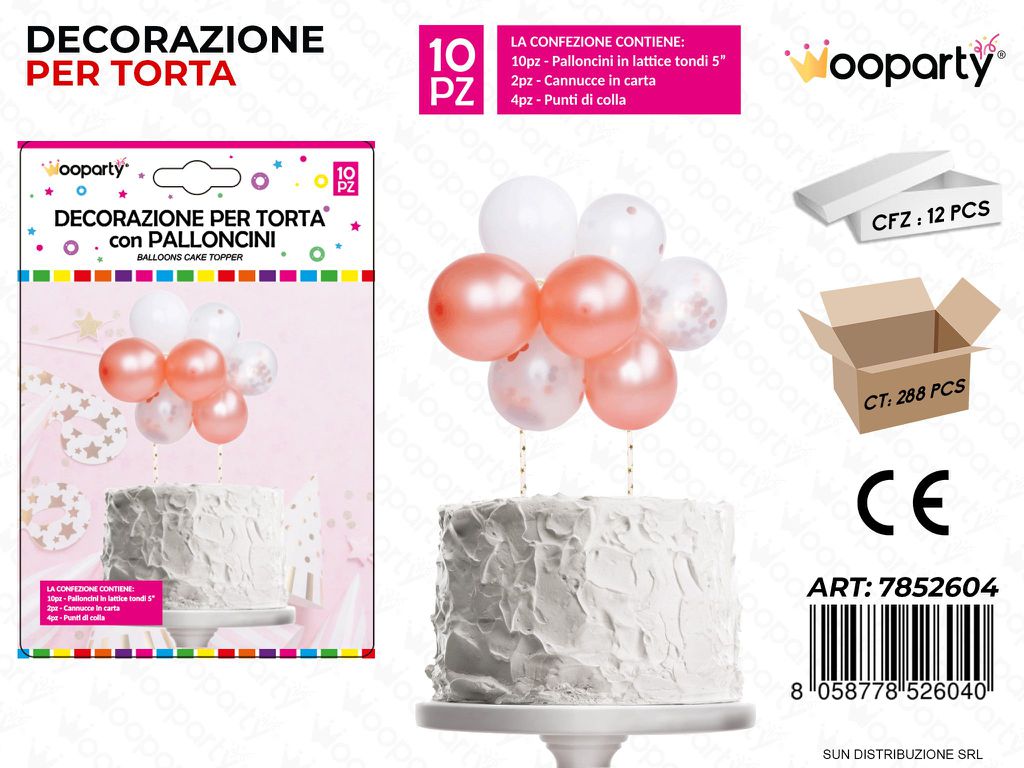 DEC. PER TORTA C/ PALLONCINI 10PCS ORO ROSA ASS. /PZ DA 12**