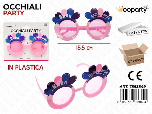 OCCHIALI PARTY  B. COMPL. 15.5CM /PZ DA 12**