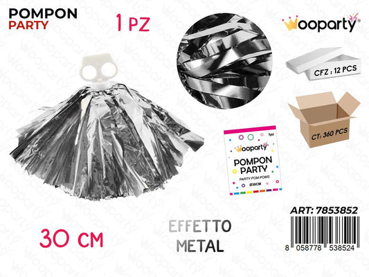 POMPON PARTY ARGENTO METAL 30CM / PZ DA 12**