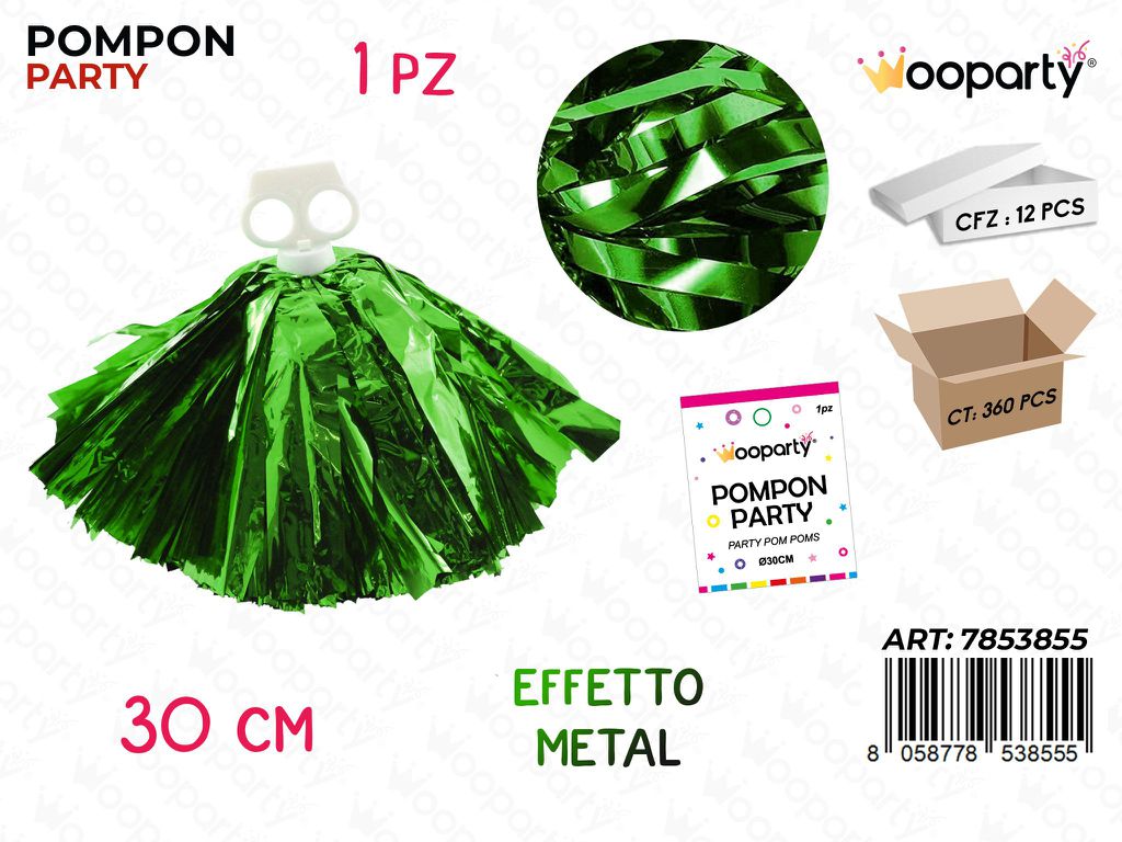 POMPON PARTY VERDE METAL 30CM / PZ DA 12**