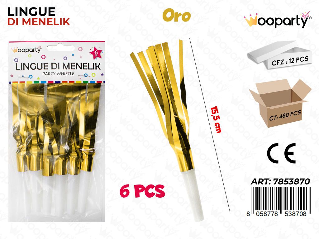 LINGUE DI MENELIK ORO METAL 6PCS 15.5CM /PZ DA 12**