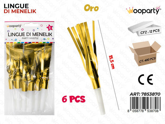 LINGUE DI MENELIK ORO METAL 6PCS 15.5CM /PZ DA 12**