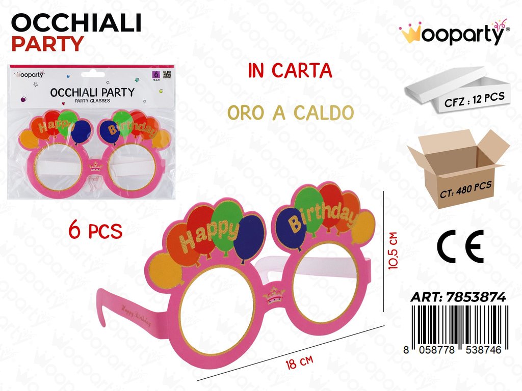 OCCHIALI PARTY H.B. CARTA 6PCS 18CM