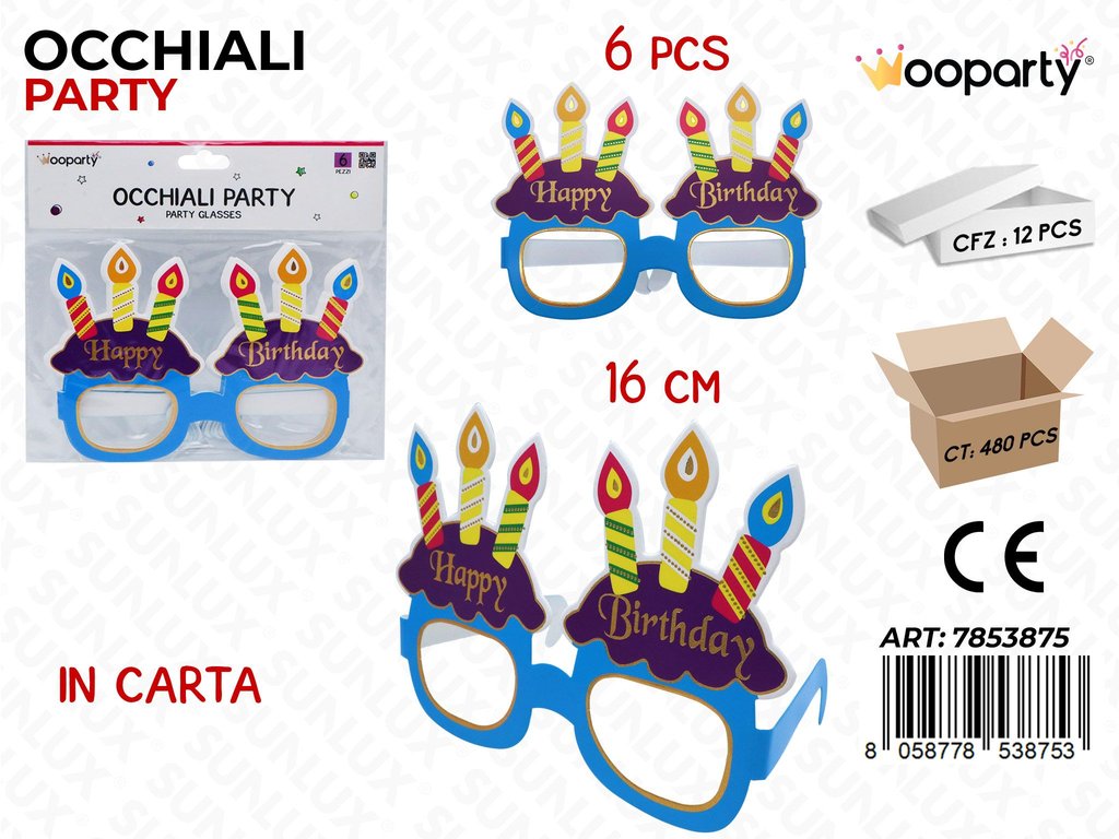 OCCHIALI PARTY H.B. CARTA 6PCS 16CM