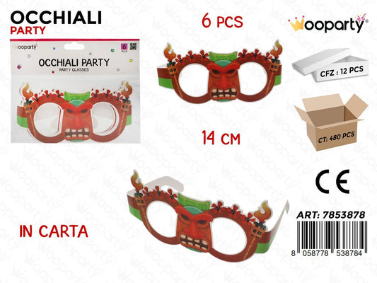 OCCHIALI PARTY IN CARTA 6PCS 14CM
