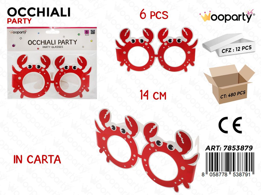 OCCHIALI PARTY IN CARTA  6PCS 14CM