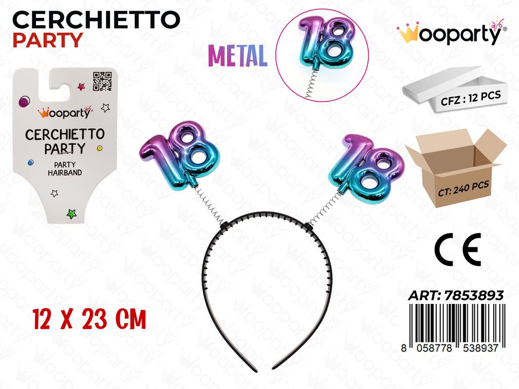 CERCHIETTO PARTY 18 METAL 12*23CM /PZ DA 12**