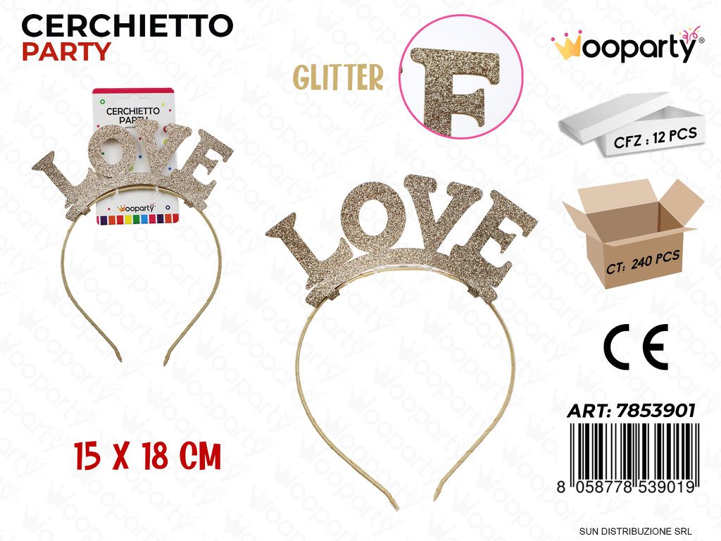CERCHIETTO PARTY LOVE GLITTER 15*18CM /PZ DA 12**