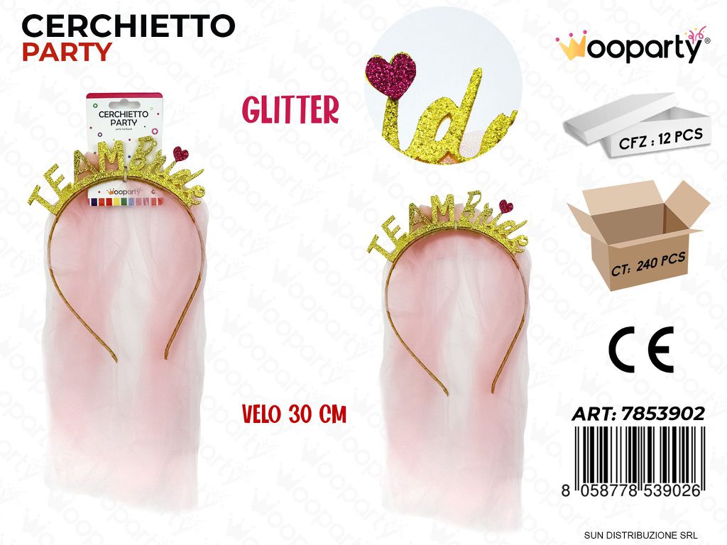 CERCHIETTO PARTY TEAM BRIDE GLITTER 30CM /PZ DA 12**