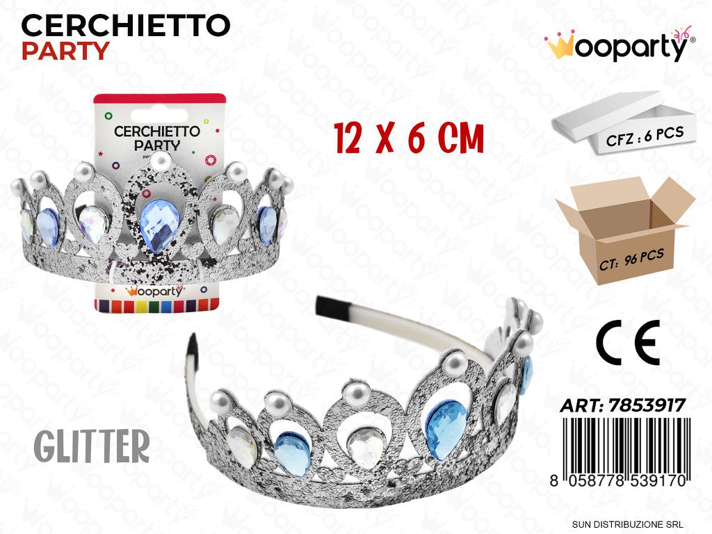 CERCHIETTO PARTY ARGENTO GLIT. 12*6CM /PZ DA 6**