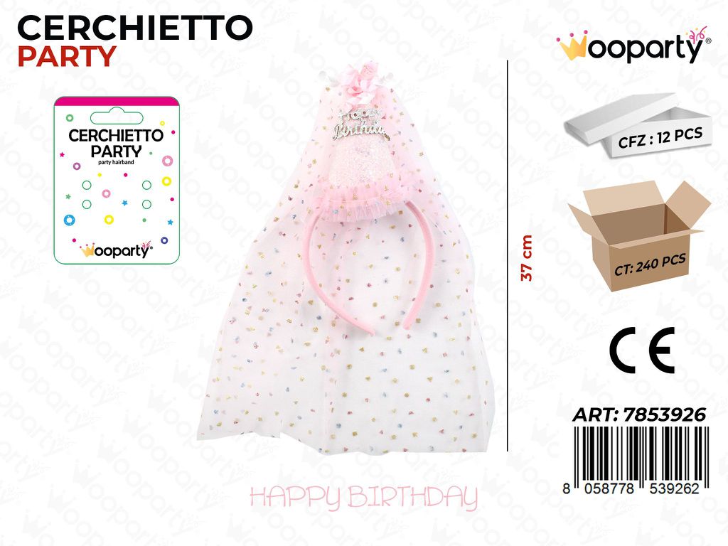 CERCHIETTO PARTY HAPPY BIRTHDAY 37CM / PZ DA 12**