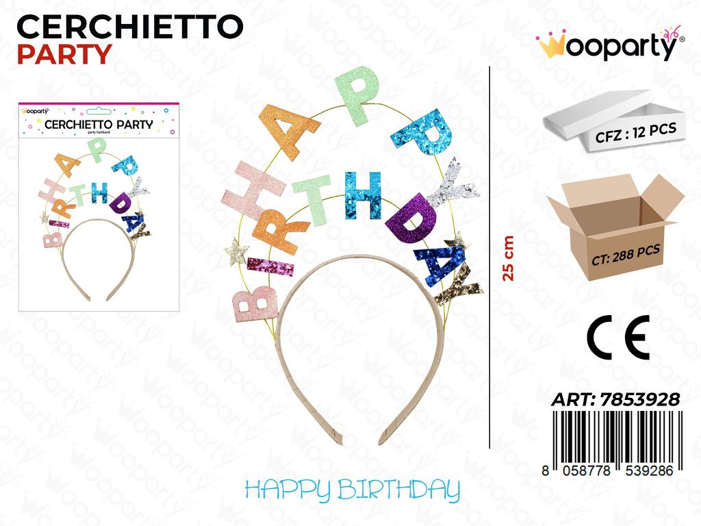 CERCHIETTO PARTY HAPPY BIRTHDAY 25CM / PZ DA 12**