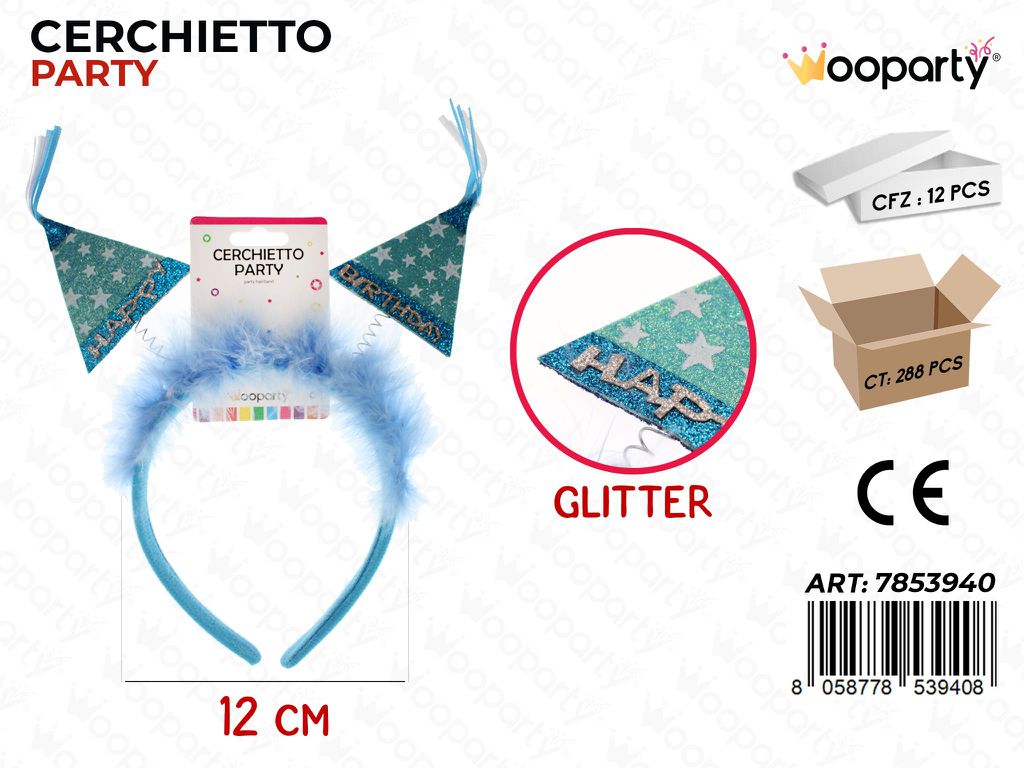 CERCHIETTO H. BIRTH. GLITTER 12CM /PZ DA 12**