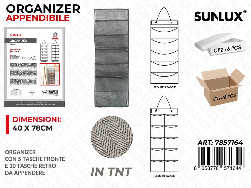 Sunlux Organizer Append. c/15 Tasche 40*78CM