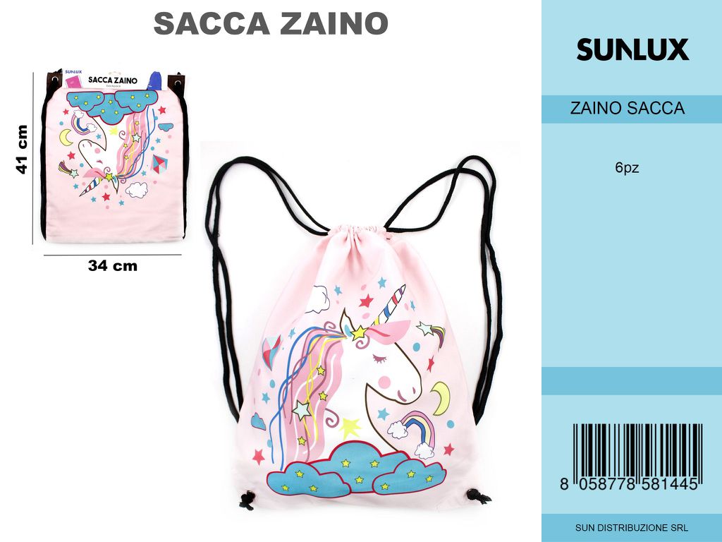SACCO ZAINO FANT.UNICORNO 34*41CM / PZ DA 6**CFZ
