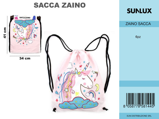 SACCO ZAINO FANT.UNICORNO 34*41CM / PZ DA 6**CFZ