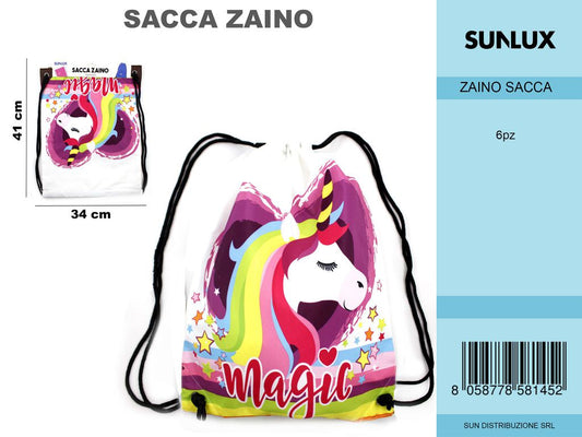 SACCO ZAINO FANT.UNICORNO 34*41CM / PZ DA 6**CFZ