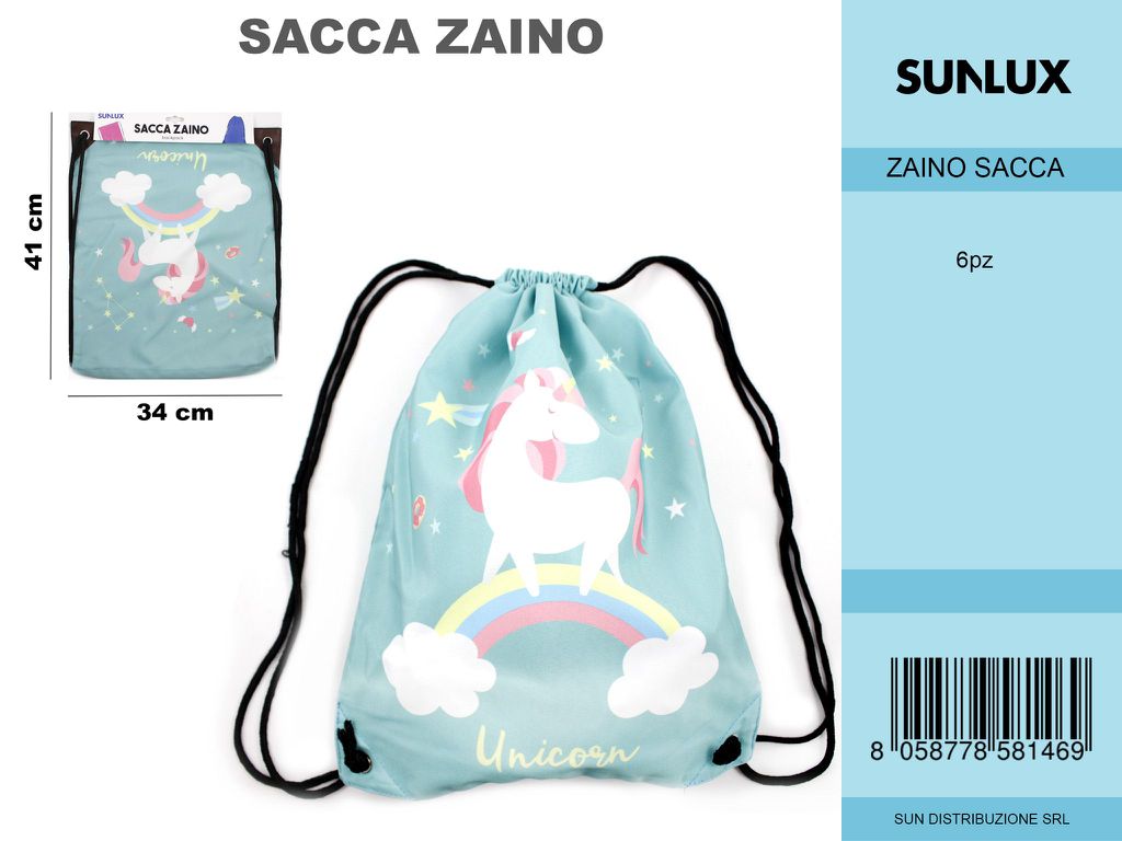 SACCO ZAINO FANT.UNICORNO 34*41CM / PZ DA 6**CFZ