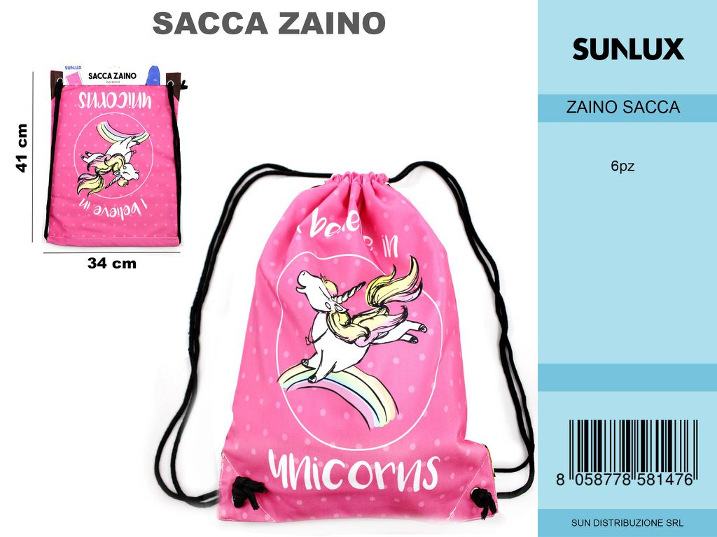 SACCO ZAINO FANT.UNICORNO 34*41CM / PZ DA 6**CFZ