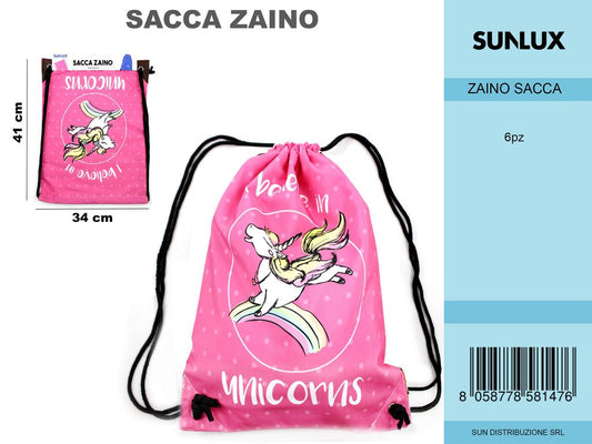 SACCO ZAINO FANT.UNICORNO 34*41CM / PZ DA 6**CFZ