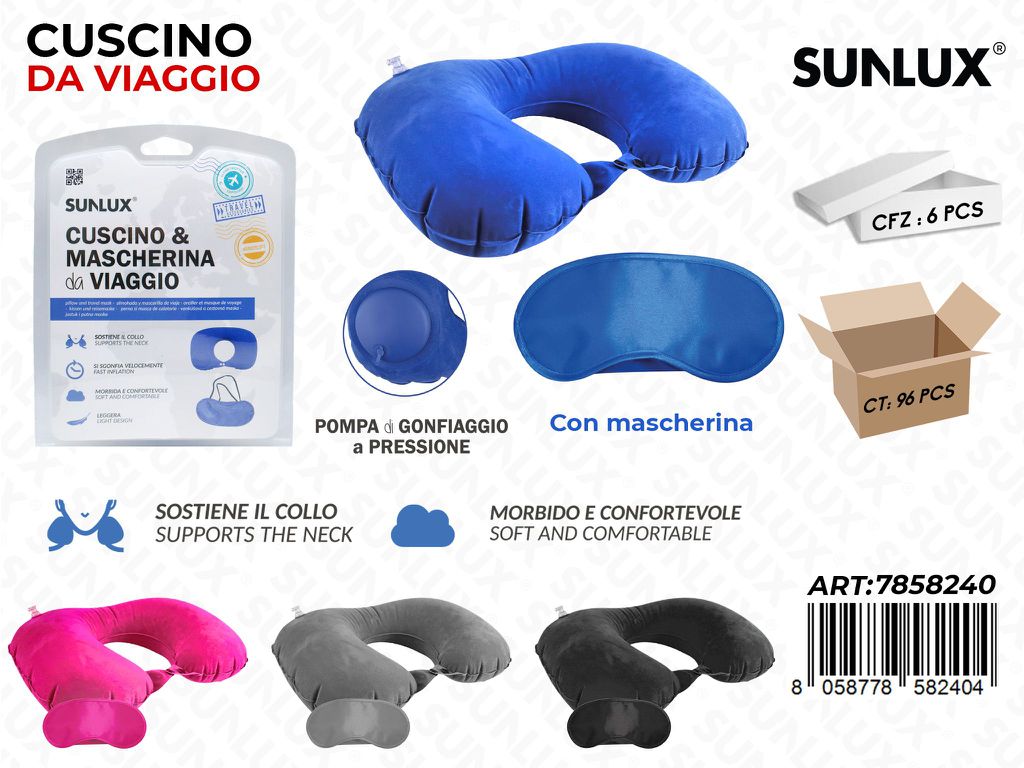 CUSCINO DA VIAGGIO C/MASCHERINA ASS.