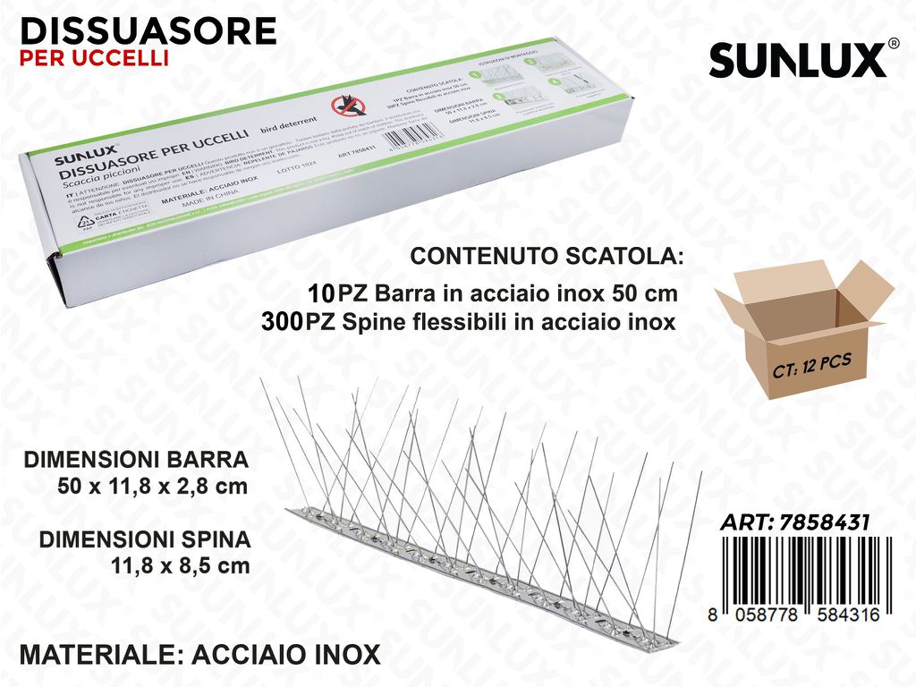 Sunlux Dissuasore per Uccelli Acc. Inox 50*11.8*2.8CM