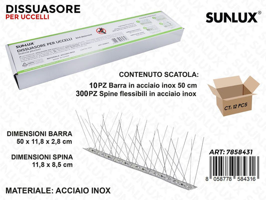 Sunlux Dissuasore per Uccelli Acc. Inox 50*11.8*2.8CM